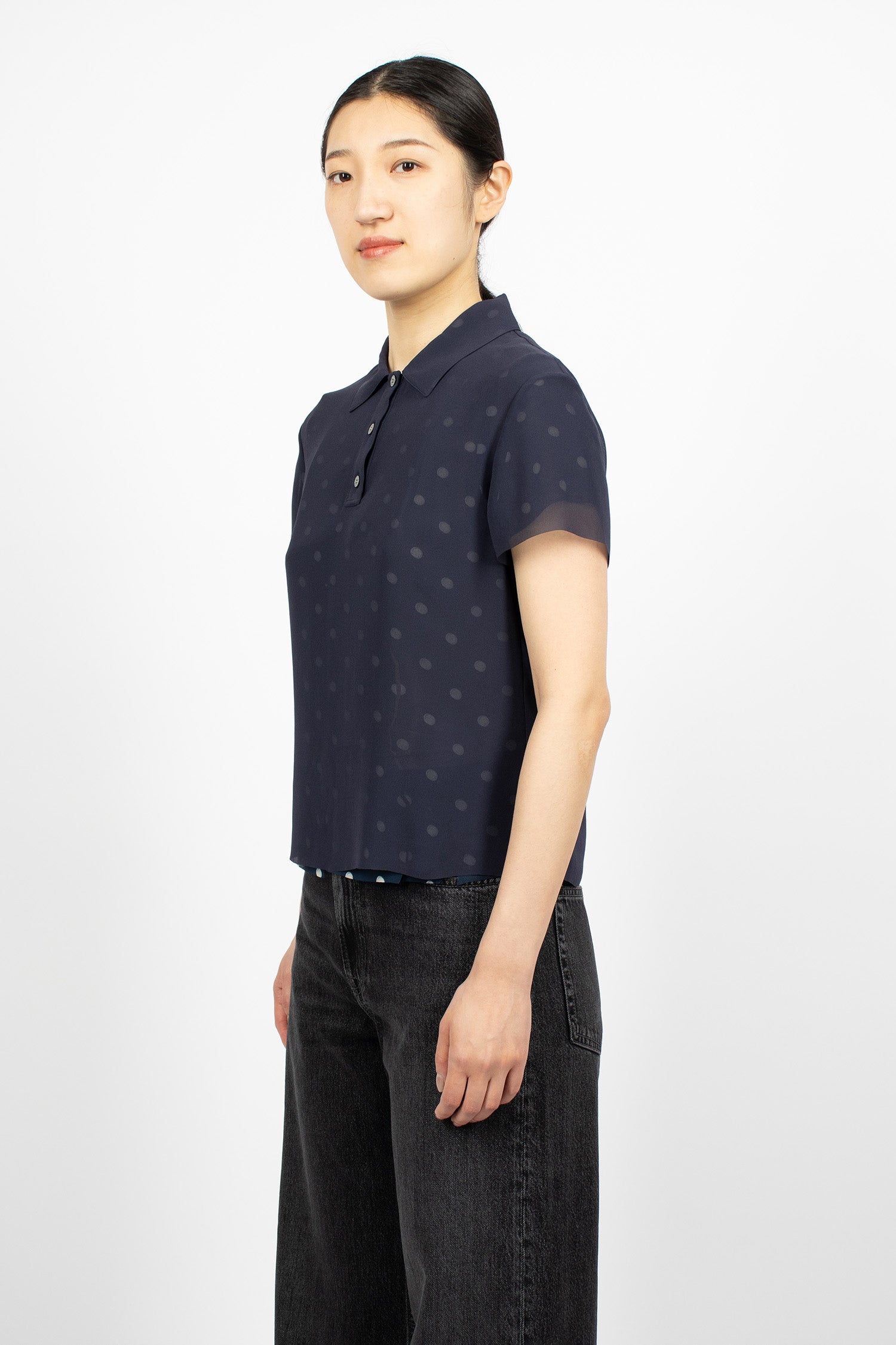 Layered T-Shirt Blouse Navy/White