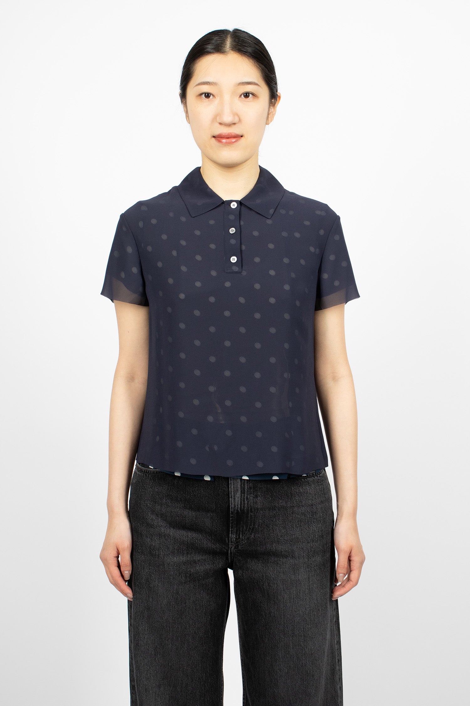 Layered T-Shirt Blouse Navy/White