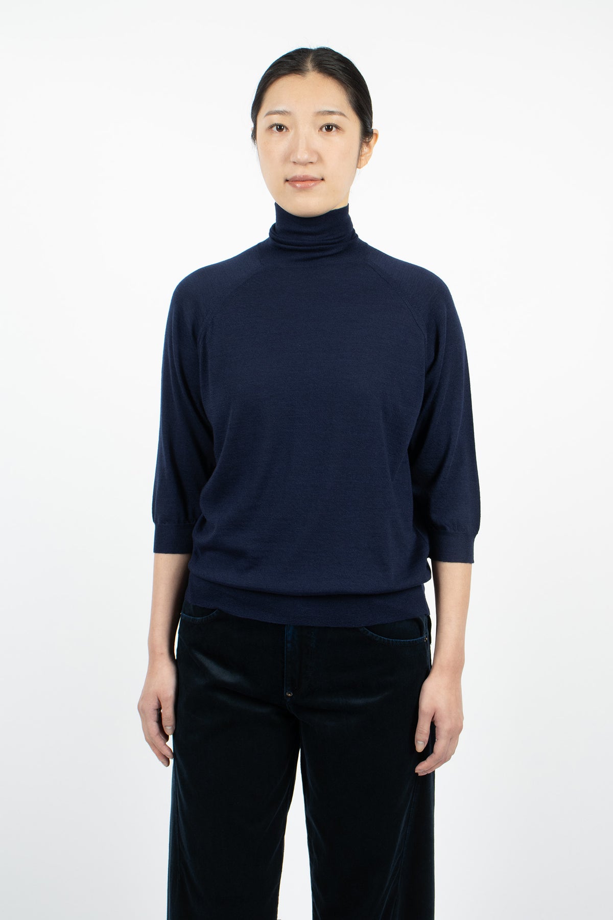 Elbow Sleeve Turtleneck Navy