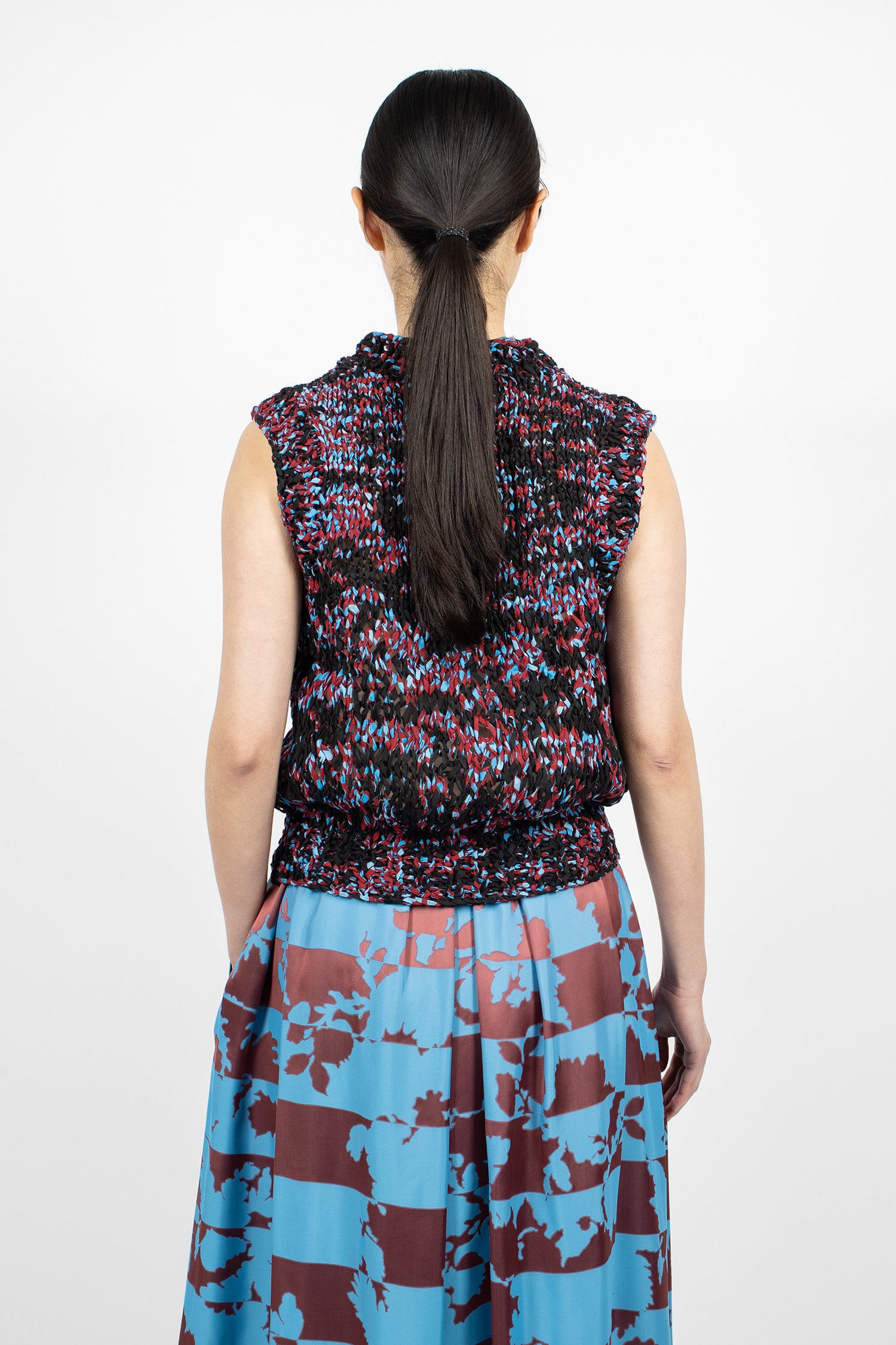 Sleeveless Hand-Knitted Cotton Sweater Burgundy