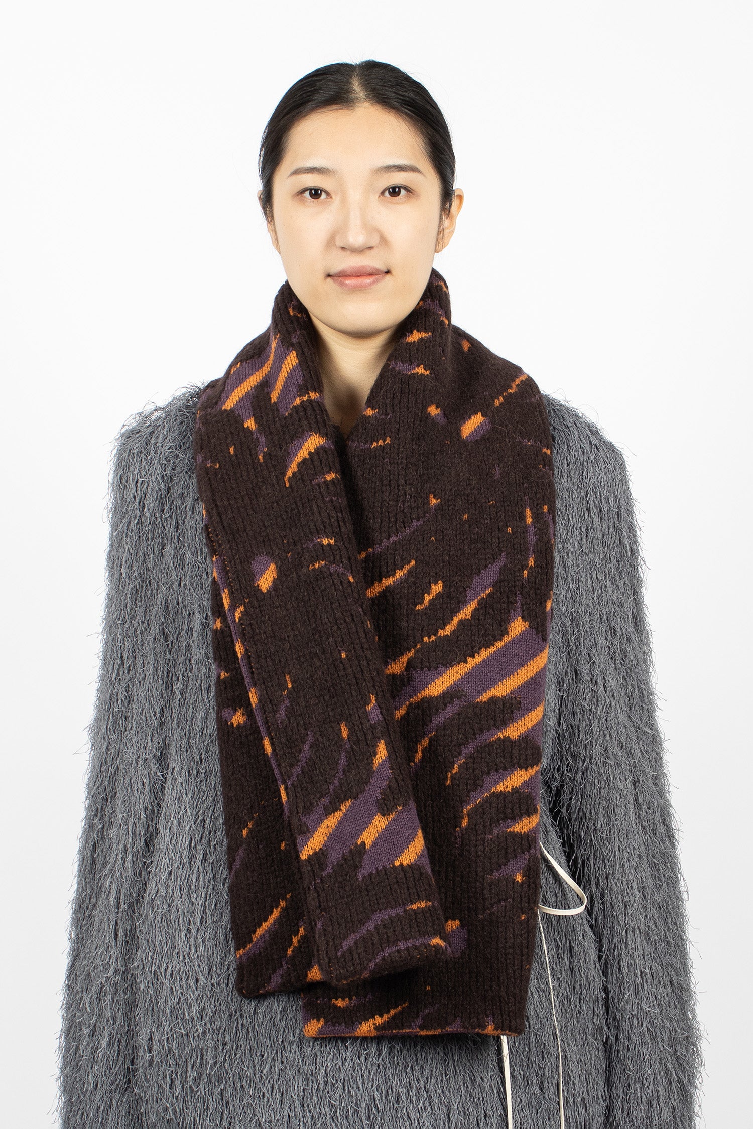 Jacquard Wool Scarf Dark Brown
