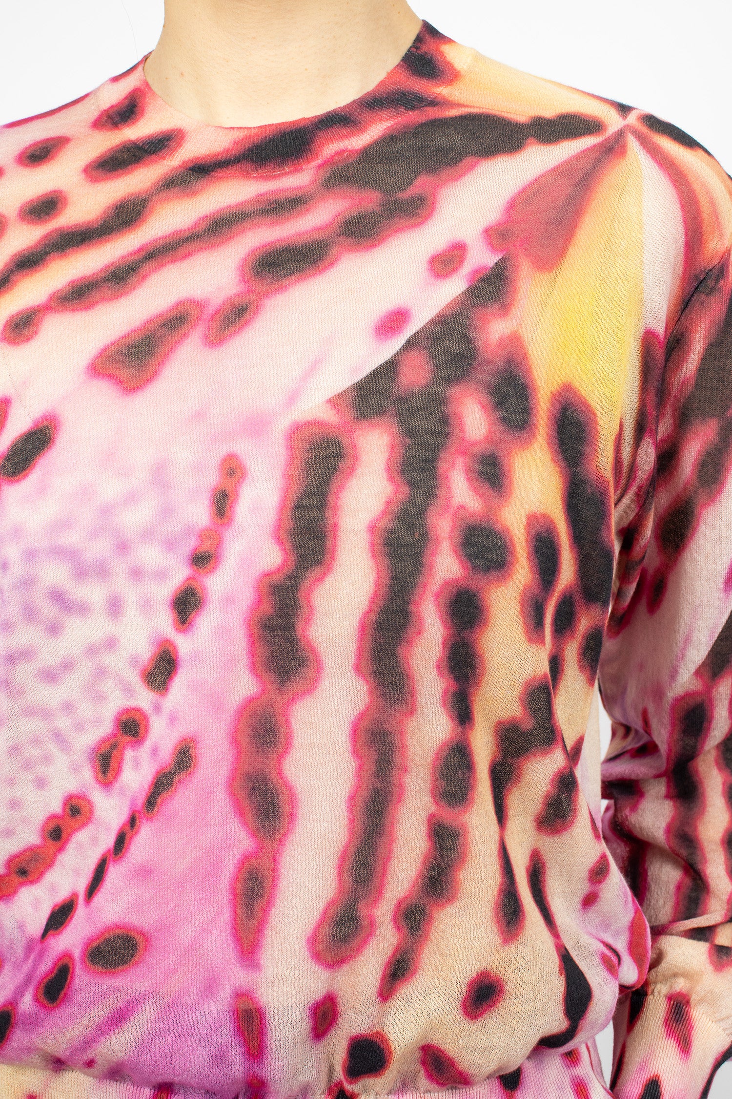 Sheer Floral Print Sweater Pink