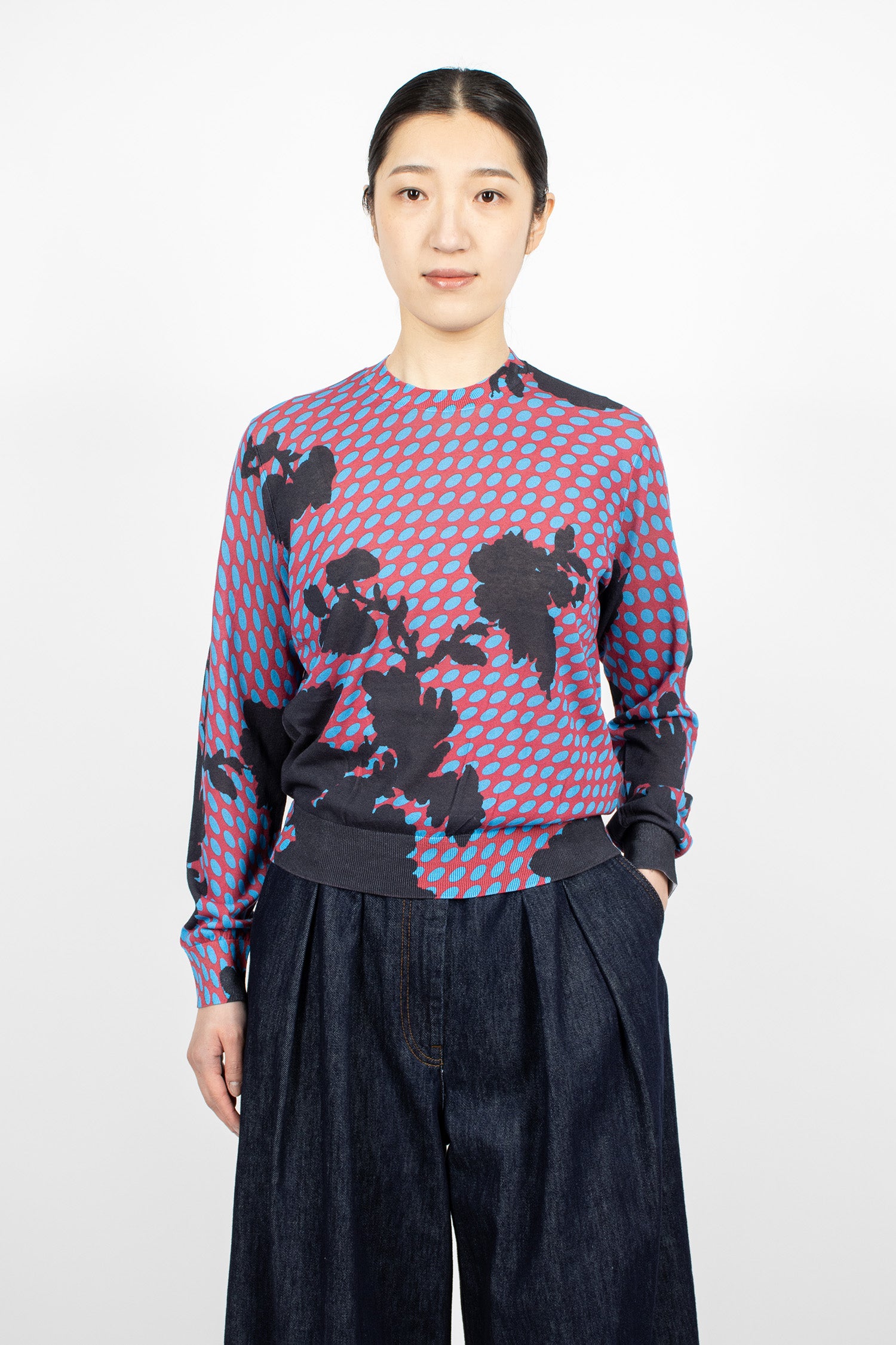 Sheer Dot Print Sweater Burgundy