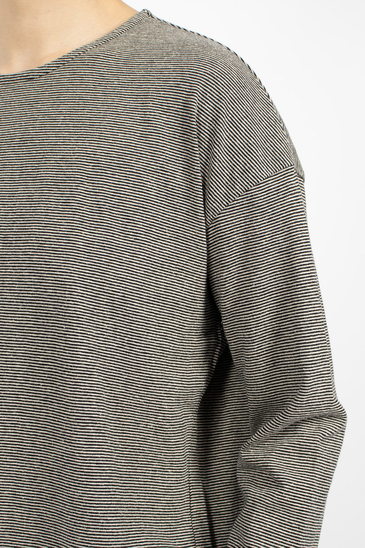 Cotton Hemp Plainstitch L/S T-Shirt Black Stripe