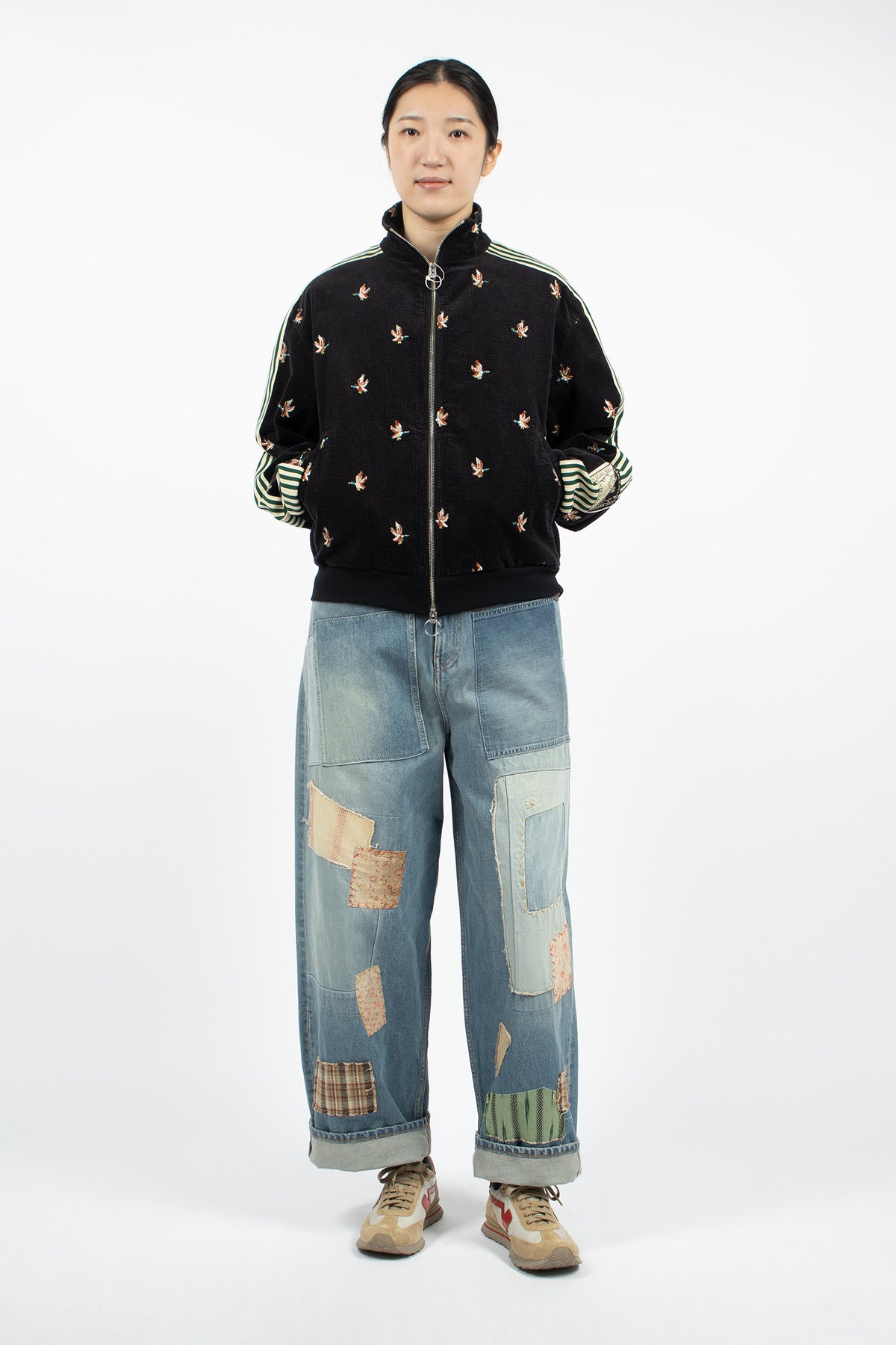 Duck Embroidered Corduroy Track Jacket Black