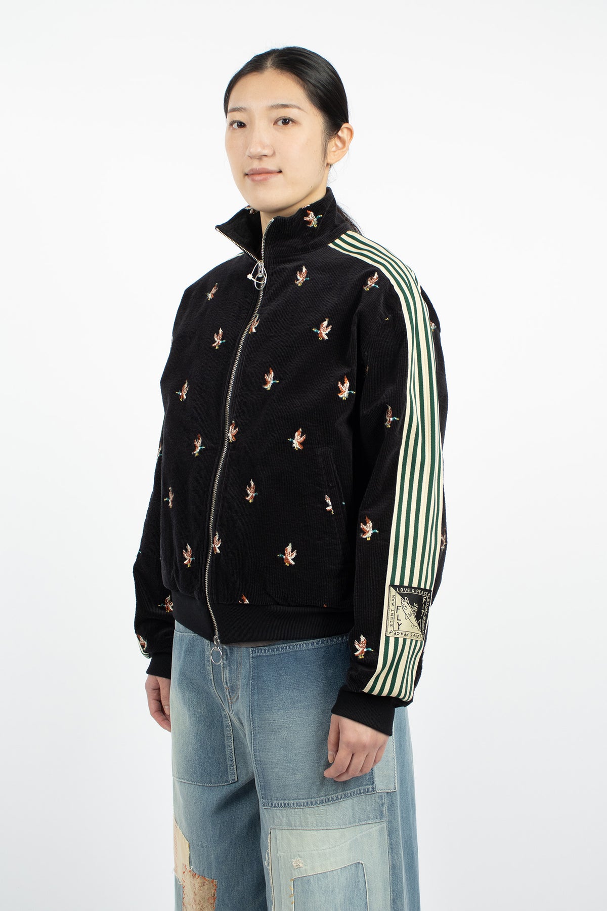 Duck Embroidered Corduroy Track Jacket Black