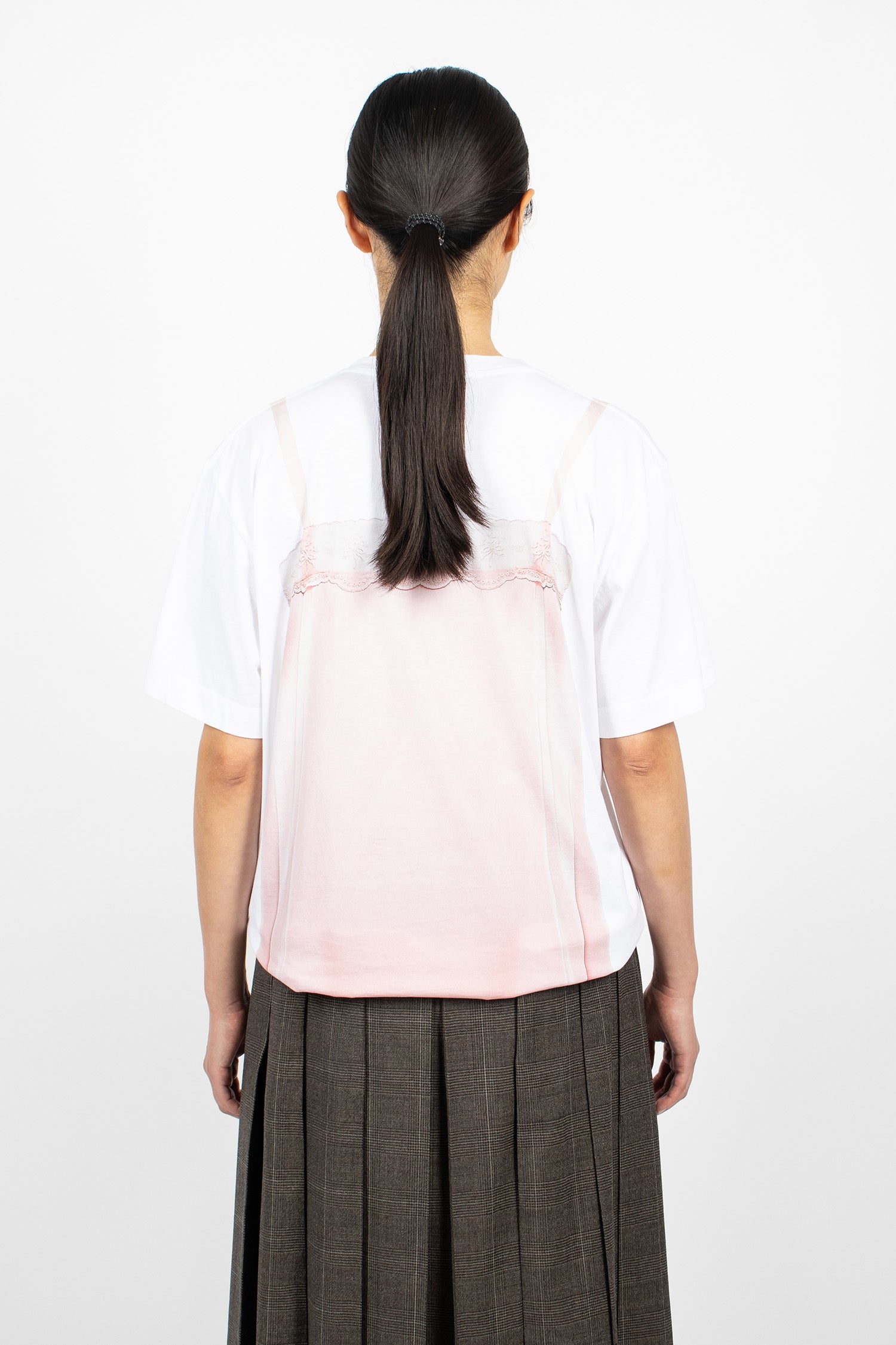 Satin Slip Dress Trompe L'Oeil Print T-Shirt White/Soft Pink