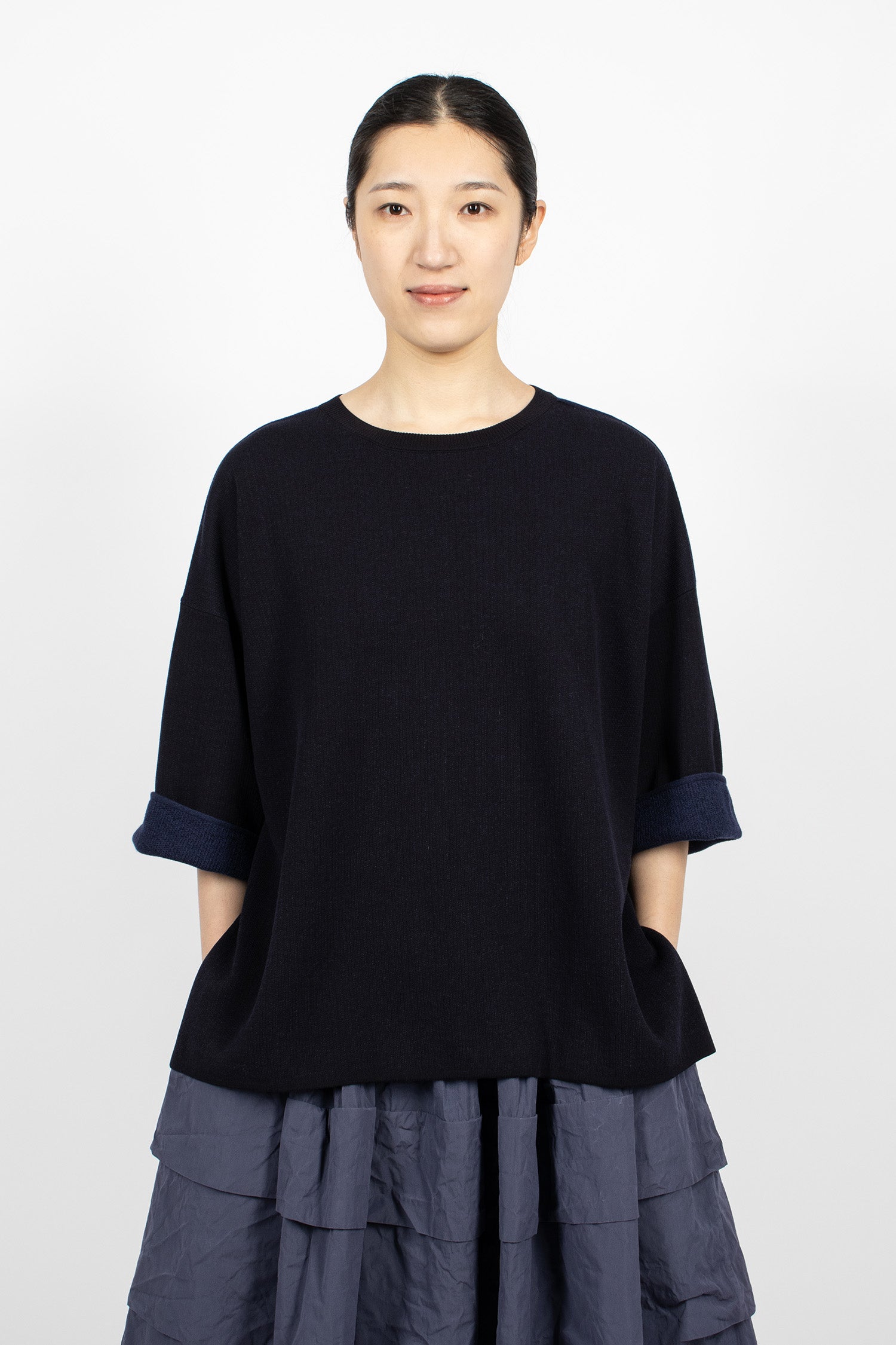 Oversized Knitted T-Shirt Navy