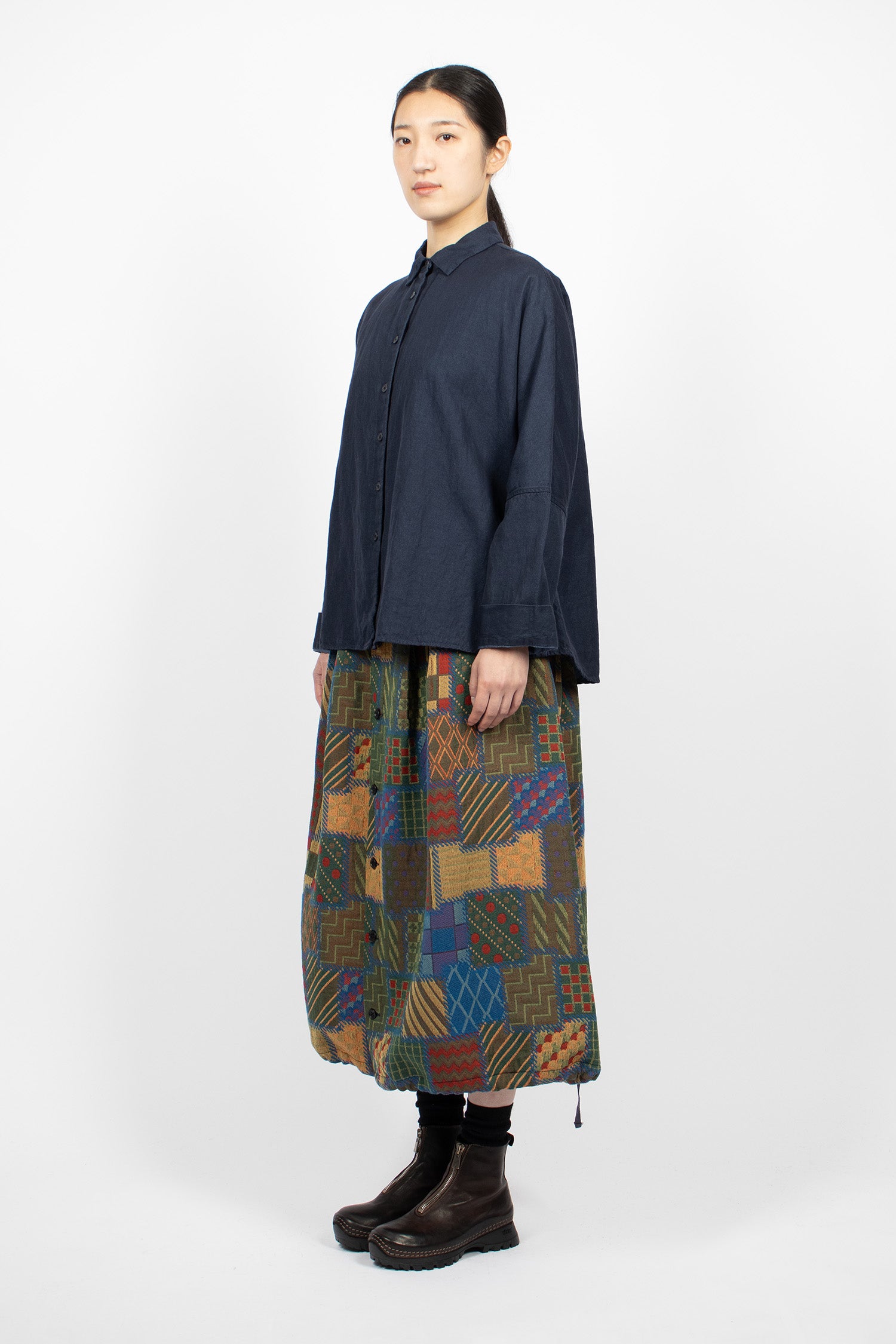 Tuck Skirt Multicolour Geometric Jacquard