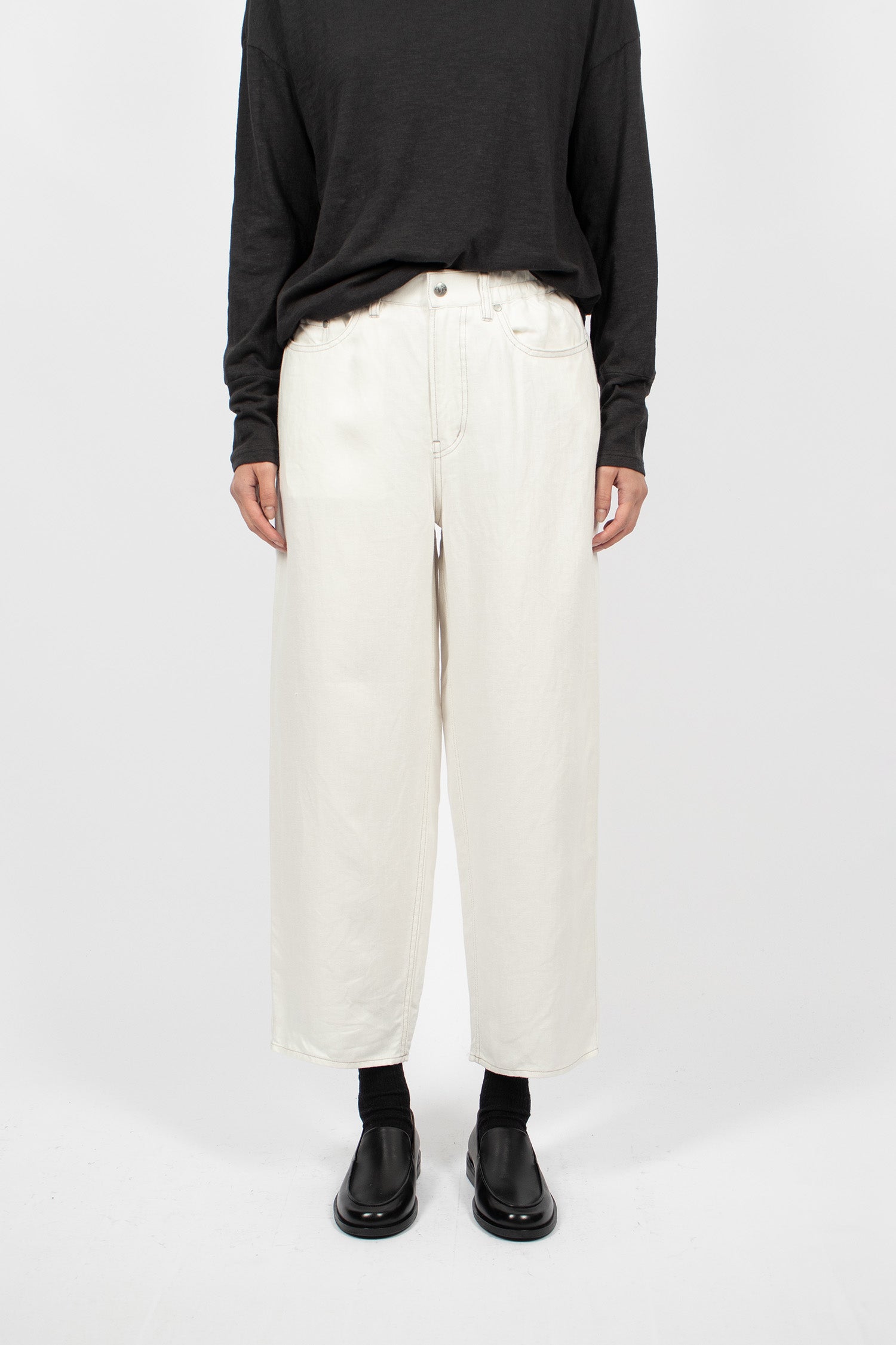 Linen Denim Tapered Pants White