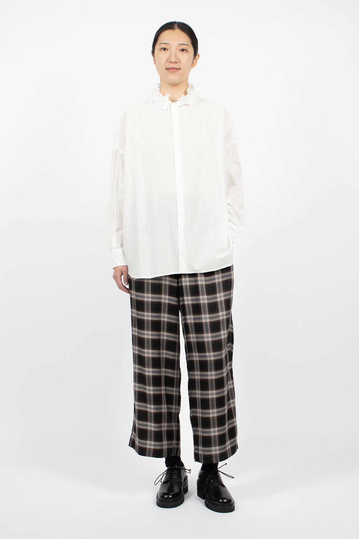 Neck Ruffle Shirt White