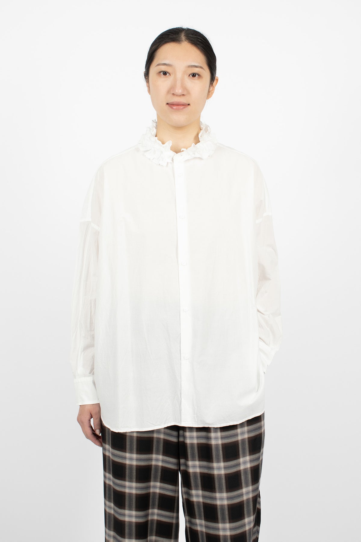 Neck Ruffle Shirt White