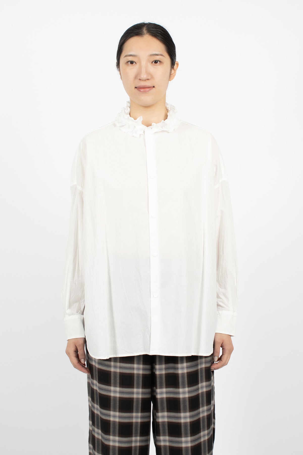 Neck Ruffle Shirt White