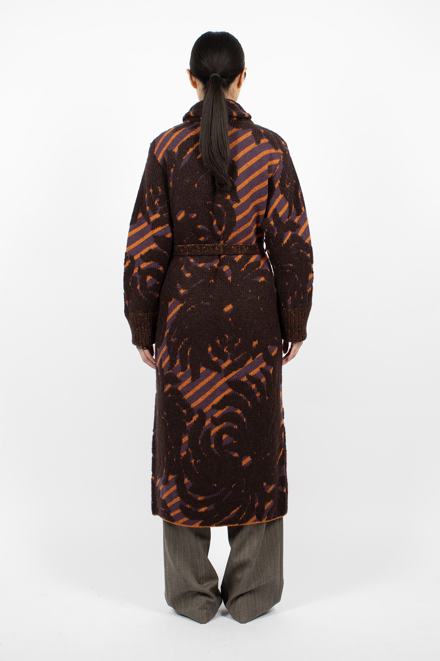 Jacquard Wool Coat Dark Brown